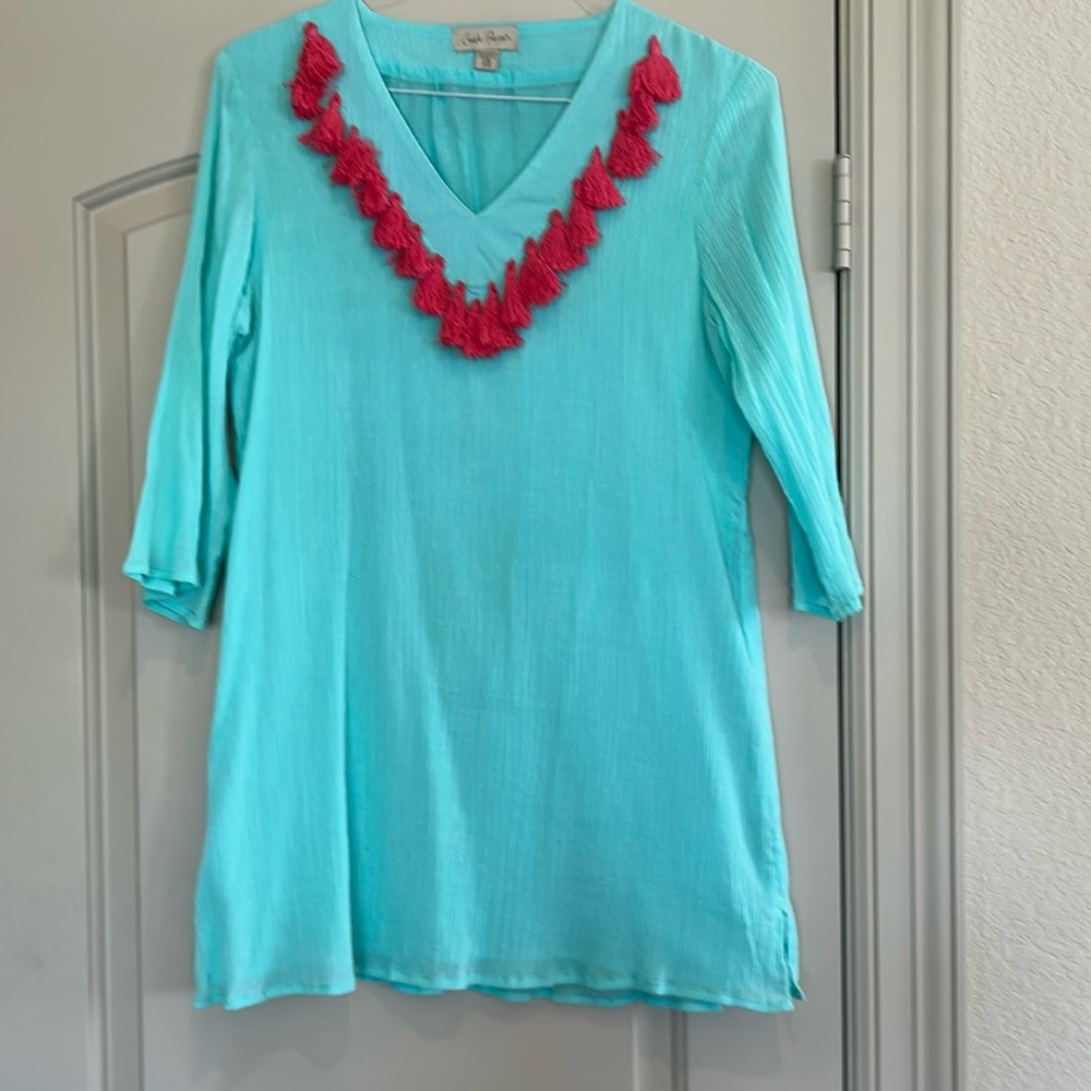Charlie Paige Turquiose/Pink Tassels Swimsuit Cover-Up